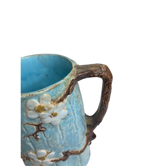 Joseph Holdcroft Antique Majolica 5.5 Inch Pitcher Dogwood Blue - Picture 5 of 8